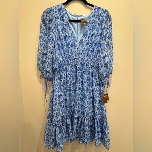 NWT Taylor Light Blue Floral Midi Dress with Navy Accents size 10
